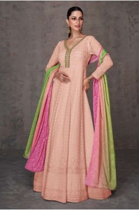 Georgette Anarkali Suit with Embroidered in Pink AS3811