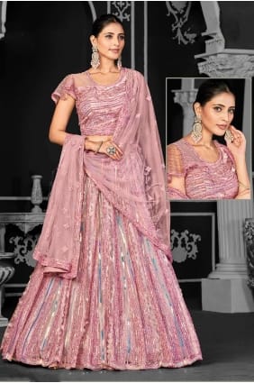 Net Pink Lehenga Choli in Embroidered LC7638