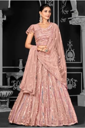 Lehenga Choli in Peach Net with Embroidered LC7639