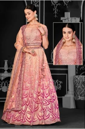 Peach Lehenga Choli in Embroidered LC7641