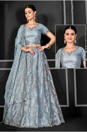 Embroidered Net Grey Lehenga Choli LC7642