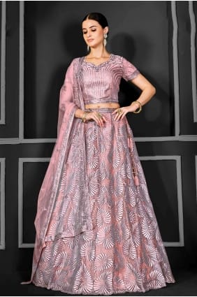 Pink Lehenga Choli Embroidered Net LC7643