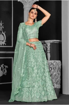 Embroidered Net Sea green Lehenga Choli LC7644