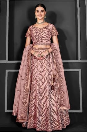 Peach Lehenga Choli Net with Embroidered LC7647