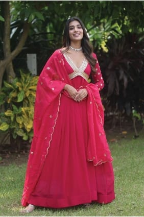 Faux georgette Pink Gown Dress in Embroidered GW0747