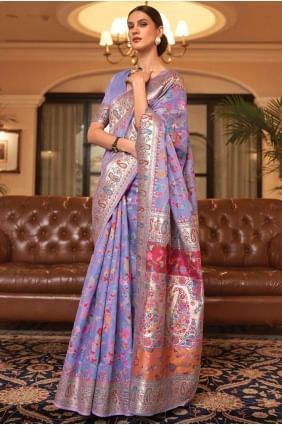Voilet Saree in Printed Handloom silk SR26351