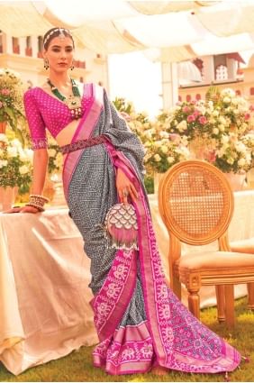 Saree in Grey Silk Printed SR26359