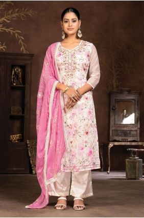 Plain Cream Patiala Suit in Hand SK153951