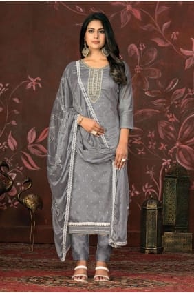Grey Hand Salwar Kameez in Plain SK153962