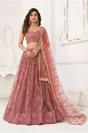 Onion Lehenga Choli in Net with Embroidered LC7650