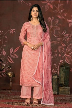 Chennai silk Pink Straight Pant Suit with Dupatta SK153992