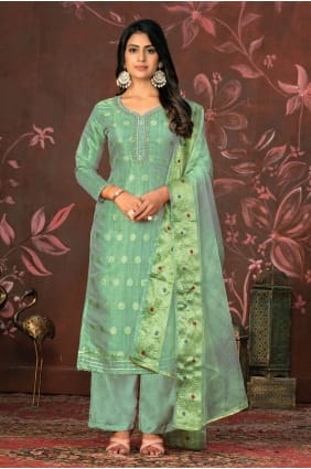 Green Straight Pant Suit in Plain SK154005