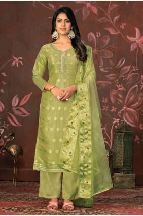 Plain Straight Pant Suit with Hand work in Pista SK154006