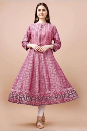 Pink Kurti with Printed Cotton KTI2323