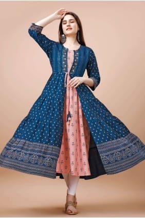 Nevy blue Printed Kurti in Cotton KTI2324