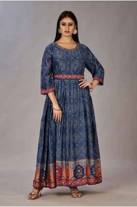 Nevy blue Kurti in Muslin Digital print GW0763