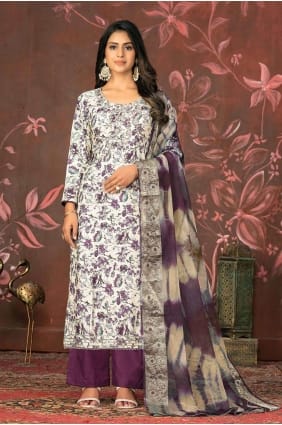 Cotton Straight Pant Suit in Wine with Hand work SK154051