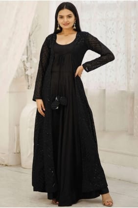 Rayon Gown Dress in Black with Embroidered GW0767