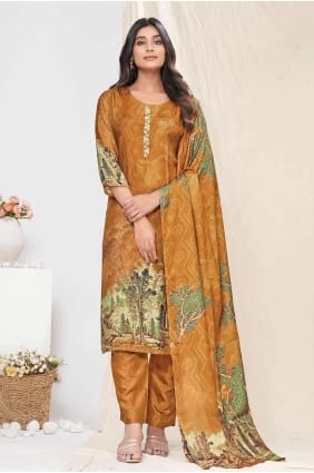 Muslin Brown Salwar Kameez in Digital print SK154061