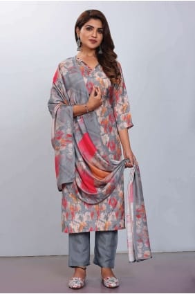 Digital print Muslin Grey Salwar Kameez with Dupatta SK154062