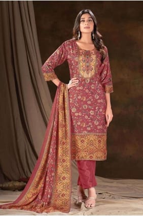 Muslin Digital print Wine Salwar Kameez SK154066