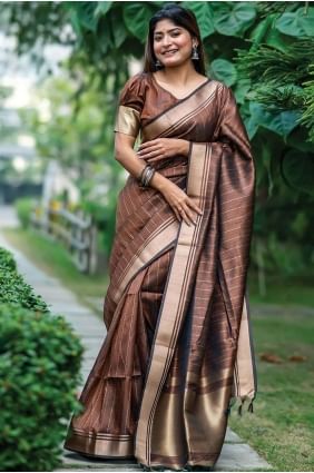 Tussar silk Weaving Brown Saree with Blouse SR26461