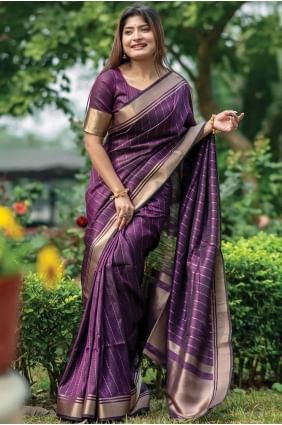 Saree Purple Tussar silk with Weaving SR26465