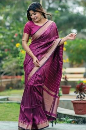 Pink Saree Tussar silk with Weaving SR26466