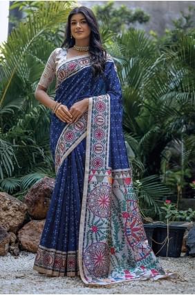 Saree Blue Printed Tussar silk SR26499