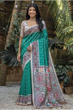 Saree Rama Tussar silk with Printed SR26502
