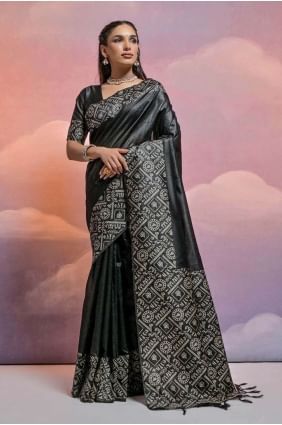 Black Weaving Saree in Handloom silk SR26506