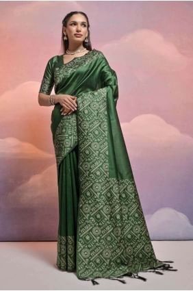 Weaving Handloom silk Saree in Green SR26509