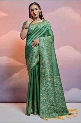 Saree Pista Handloom silk with Weaving SR26512