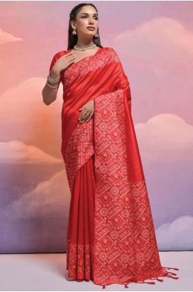 Handloom silk Saree Red with Weaving SR26514