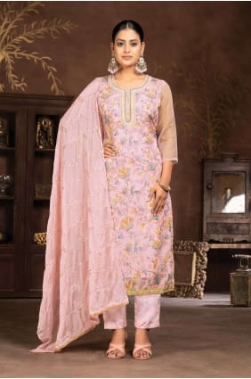 Organza Straight Pant Suit with Embroidered SK154076