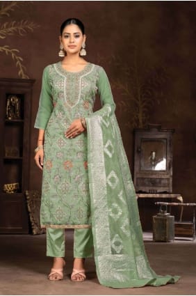 Organza Pista Straight Pant Suit in Embroidered SK154080