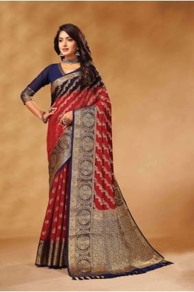 Red Weaving Saree in Georgette SR26520