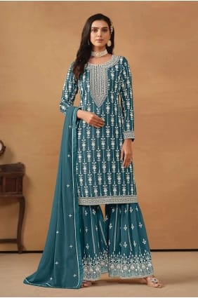 Rama Faux georgette Embroidered Sharara Suit with Dupatta SS1114