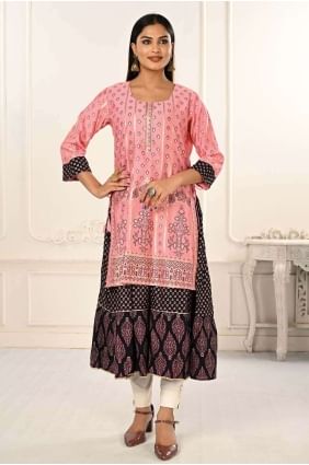 Pink Kurti in Cotton with Printed KTI2341