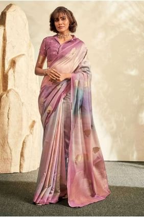 Pink Printed Saree in Handloom silk SR26899