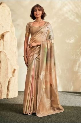 Printed Handloom Chiku Saree with Blouse SR26901
