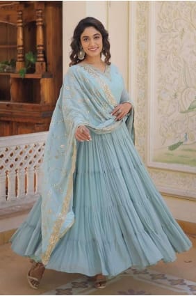 Sky blue Faux georgette Embroidered Gown with Dupatta GW0861