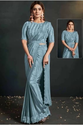 Sequins,embroidered Crepe Light blue Saree with Blouse SR26922