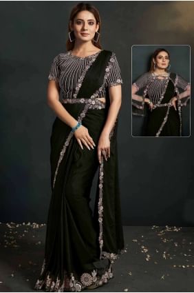 Crepe Saree in Black with Sequins,embroidered SR26923