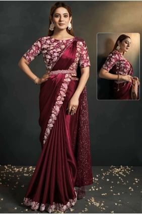 Maroon Saree Crepe with Sequins,embroidered SR26924