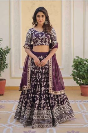 Wine Viscose Embroidered Lehenga Choli with Dupatta LC7824