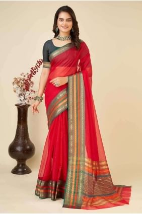 Weaving Kota doria Saree in Red SR26938