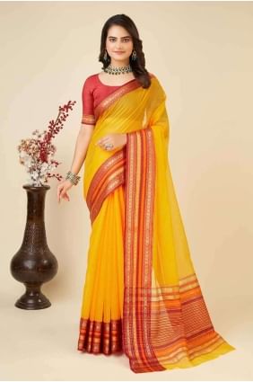 Kota doria Yellow Saree Weaving with Blouse SR26943