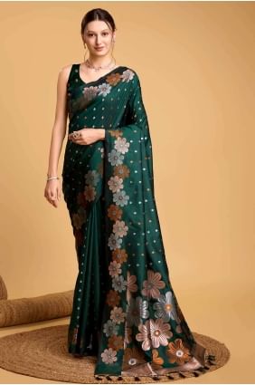 Silk Saree with Zari in Green SR26947