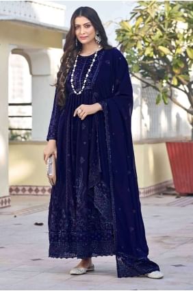 Blue Anarkali Suit Georgette in Embroidered AS3911